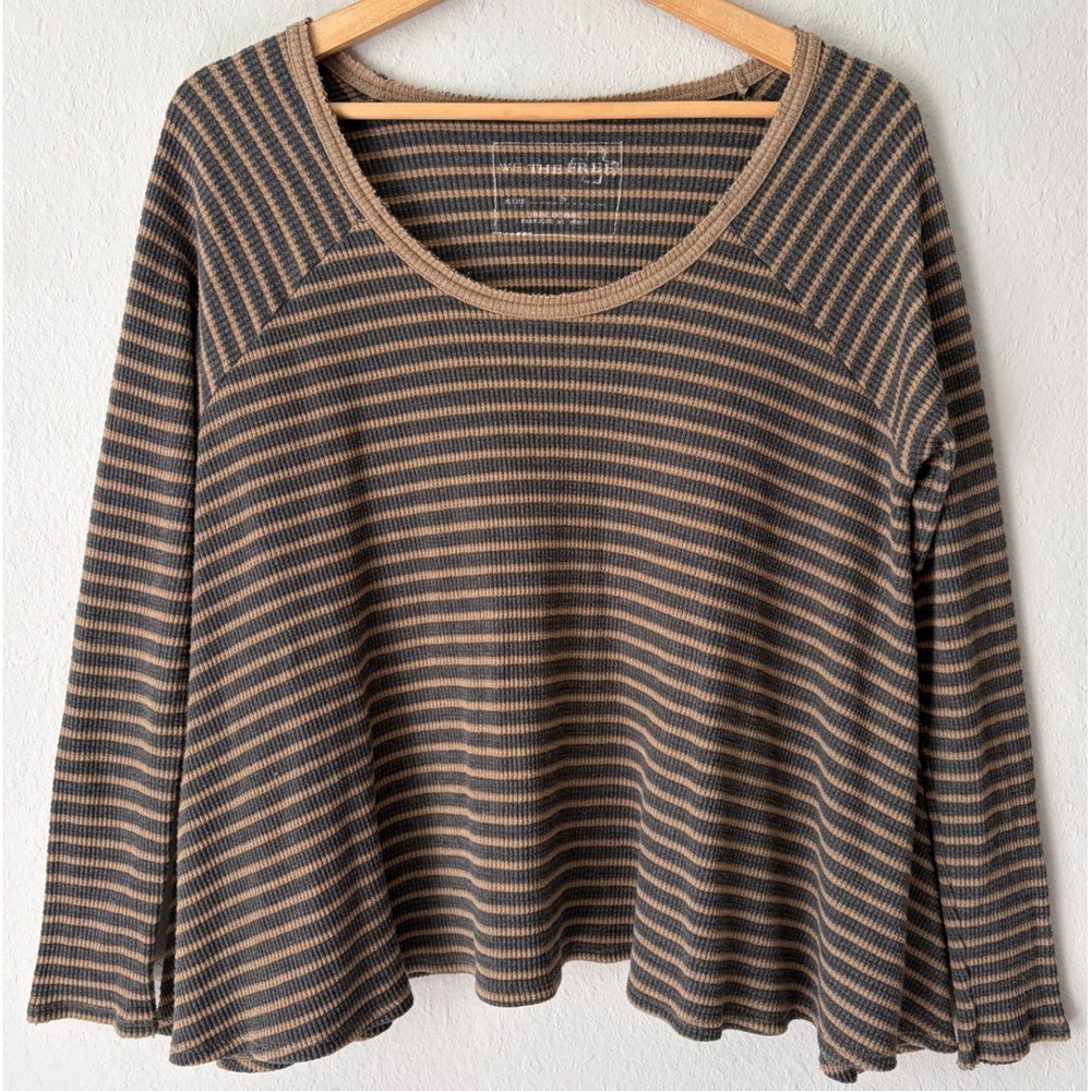 We The Free Women Striped Waffle Knit Thermal Top Size S Long Sleeve Tee Boho